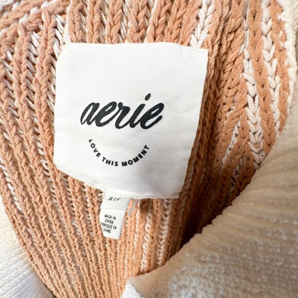 Aerie Striped Knit Collared Sweater Oversized Pullover Tan Long Sleeve Small - Picture 4 of 11